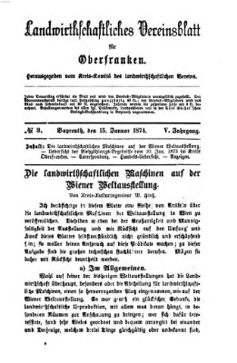 Landwirthschaftliches Vereinsblatt für Oberfranken Donnerstag 15. Januar 1874