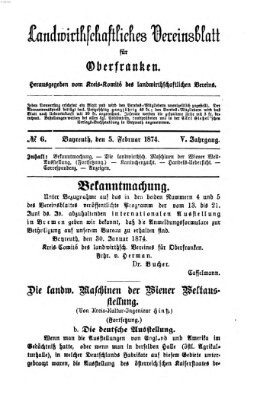 Landwirthschaftliches Vereinsblatt für Oberfranken Donnerstag 5. Februar 1874