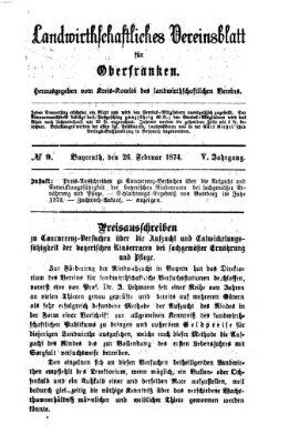 Landwirthschaftliches Vereinsblatt für Oberfranken Donnerstag 26. Februar 1874