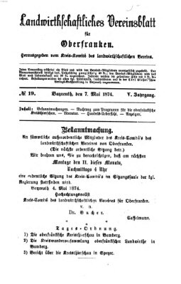 Landwirthschaftliches Vereinsblatt für Oberfranken Donnerstag 7. Mai 1874