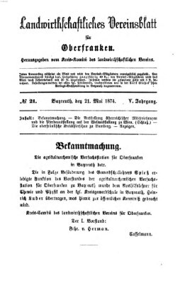 Landwirthschaftliches Vereinsblatt für Oberfranken Donnerstag 21. Mai 1874