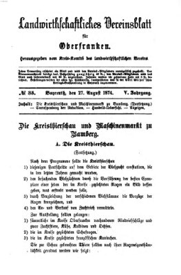 Landwirthschaftliches Vereinsblatt für Oberfranken Donnerstag 27. August 1874