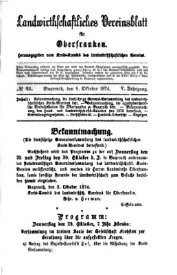 Landwirthschaftliches Vereinsblatt für Oberfranken Donnerstag 8. Oktober 1874