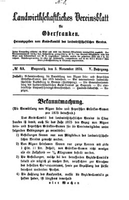 Landwirthschaftliches Vereinsblatt für Oberfranken Donnerstag 5. November 1874