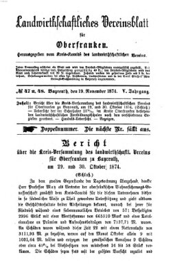 Landwirthschaftliches Vereinsblatt für Oberfranken Donnerstag 19. November 1874