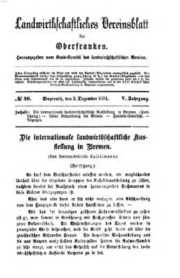 Landwirthschaftliches Vereinsblatt für Oberfranken Donnerstag 3. Dezember 1874