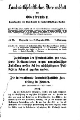 Landwirthschaftliches Vereinsblatt für Oberfranken Donnerstag 17. Dezember 1874