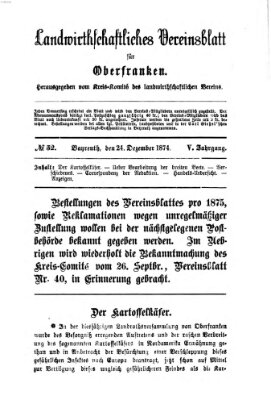 Landwirthschaftliches Vereinsblatt für Oberfranken Donnerstag 24. Dezember 1874