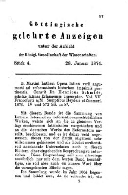 Göttingische gelehrte Anzeigen (Göttingische Zeitungen von gelehrten Sachen) Mittwoch 28. Januar 1874