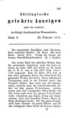 Göttingische gelehrte Anzeigen (Göttingische Zeitungen von gelehrten Sachen) Mittwoch 25. Februar 1874