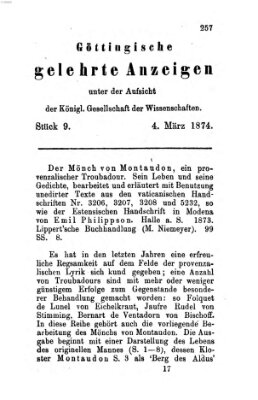 Göttingische gelehrte Anzeigen (Göttingische Zeitungen von gelehrten Sachen) Mittwoch 4. März 1874