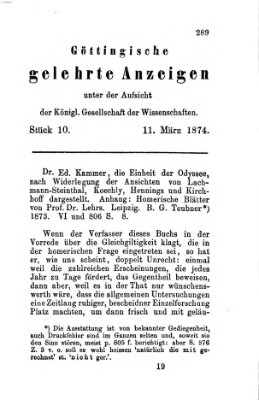 Göttingische gelehrte Anzeigen (Göttingische Zeitungen von gelehrten Sachen) Mittwoch 11. März 1874