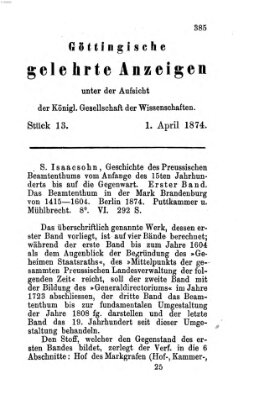 Göttingische gelehrte Anzeigen (Göttingische Zeitungen von gelehrten Sachen) Mittwoch 1. April 1874