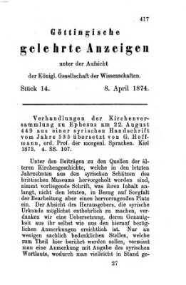 Göttingische gelehrte Anzeigen (Göttingische Zeitungen von gelehrten Sachen) Mittwoch 8. April 1874