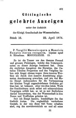 Göttingische gelehrte Anzeigen (Göttingische Zeitungen von gelehrten Sachen) Mittwoch 22. April 1874