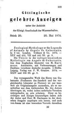 Göttingische gelehrte Anzeigen (Göttingische Zeitungen von gelehrten Sachen) Mittwoch 20. Mai 1874