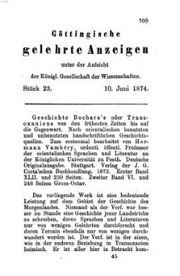 Göttingische gelehrte Anzeigen (Göttingische Zeitungen von gelehrten Sachen) Mittwoch 10. Juni 1874