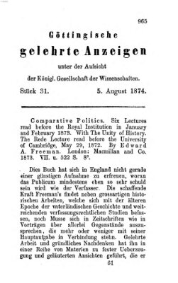 Göttingische gelehrte Anzeigen (Göttingische Zeitungen von gelehrten Sachen) Mittwoch 5. August 1874