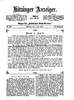 Kitzinger Anzeiger Samstag 4. Juli 1874