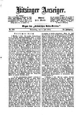 Kitzinger Anzeiger Donnerstag 9. Juli 1874