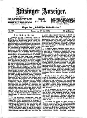 Kitzinger Anzeiger Montag 27. Juli 1874