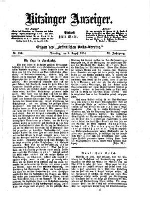 Kitzinger Anzeiger Dienstag 4. August 1874