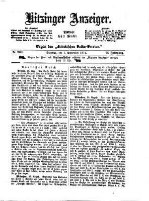 Kitzinger Anzeiger Dienstag 1. September 1874