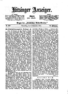 Kitzinger Anzeiger Donnerstag 10. September 1874