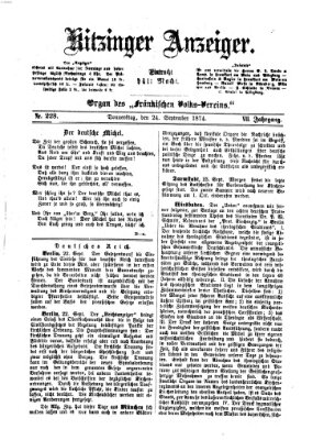 Kitzinger Anzeiger Donnerstag 24. September 1874