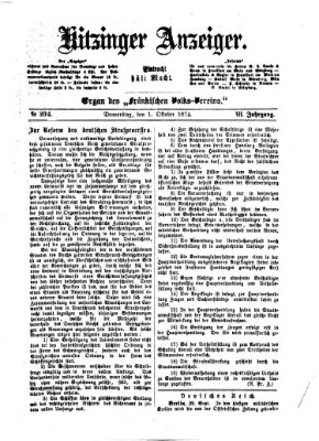 Kitzinger Anzeiger Donnerstag 1. Oktober 1874