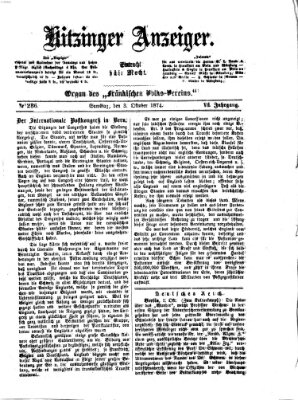 Kitzinger Anzeiger Samstag 3. Oktober 1874