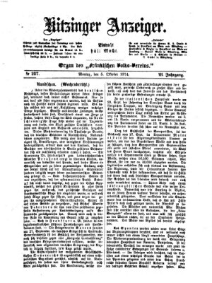 Kitzinger Anzeiger Montag 5. Oktober 1874