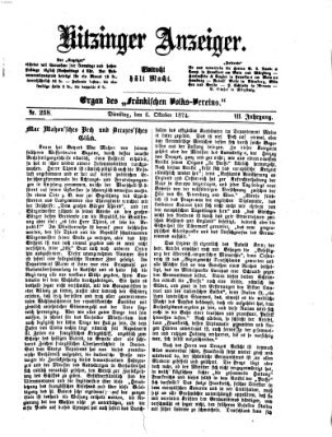 Kitzinger Anzeiger Dienstag 6. Oktober 1874