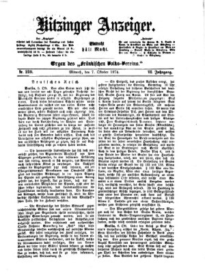 Kitzinger Anzeiger Mittwoch 7. Oktober 1874