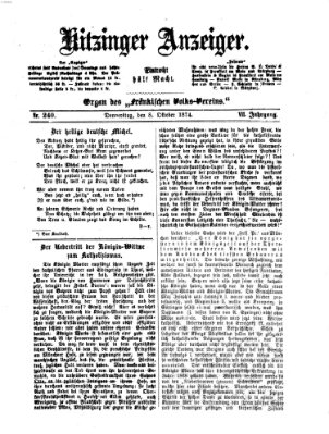 Kitzinger Anzeiger Donnerstag 8. Oktober 1874