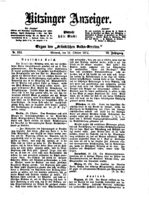 Kitzinger Anzeiger Mittwoch 21. Oktober 1874