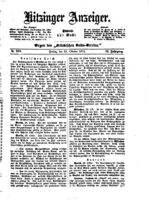 Kitzinger Anzeiger Freitag 30. Oktober 1874