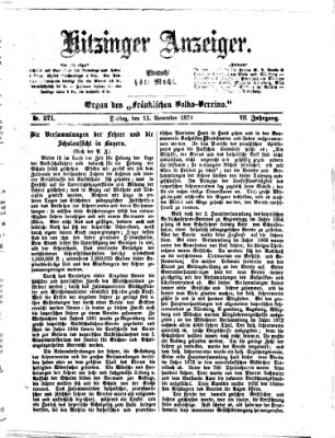 Kitzinger Anzeiger Freitag 13. November 1874