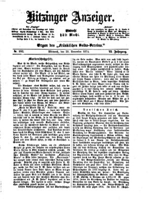 Kitzinger Anzeiger Mittwoch 25. November 1874