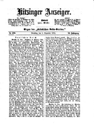 Kitzinger Anzeiger Dienstag 1. Dezember 1874