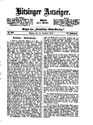 Kitzinger Anzeiger Montag 14. Dezember 1874