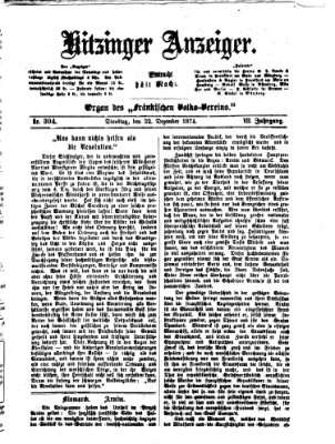 Kitzinger Anzeiger Dienstag 22. Dezember 1874