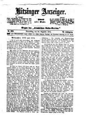 Kitzinger Anzeiger Donnerstag 24. Dezember 1874