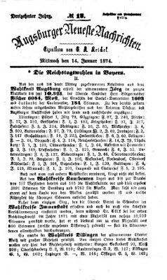 Augsburger neueste Nachrichten Mittwoch 14. Januar 1874