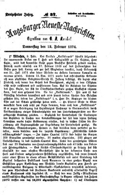 Augsburger neueste Nachrichten Donnerstag 12. Februar 1874