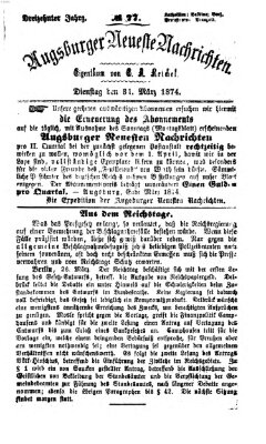 Augsburger neueste Nachrichten Dienstag 31. März 1874