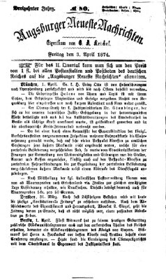 Augsburger neueste Nachrichten Freitag 3. April 1874