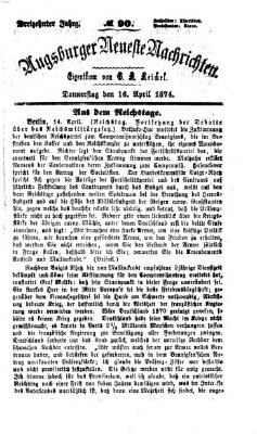 Augsburger neueste Nachrichten Donnerstag 16. April 1874