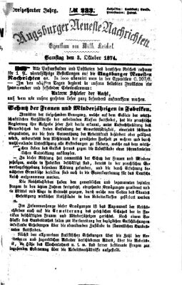 Augsburger neueste Nachrichten Samstag 3. Oktober 1874