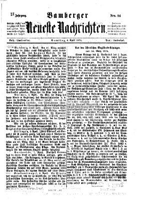 Bamberger neueste Nachrichten Samstag 4. April 1874